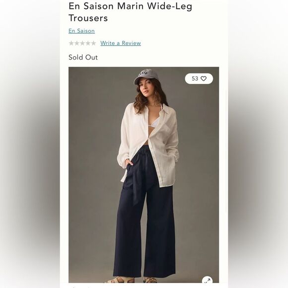 Anthropologie En Saison Marin Navy Wide Leg Embroidered Belt Trousers Large - Picture 8 of 8